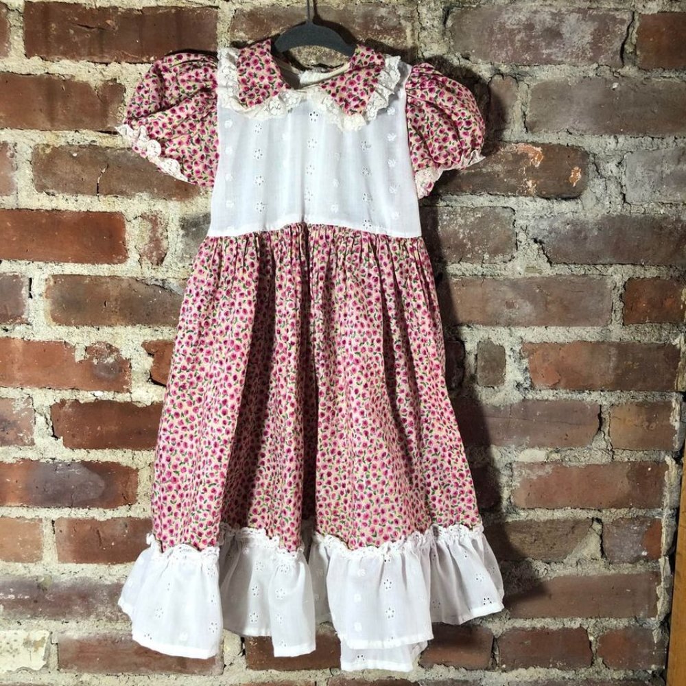 Girl’s Vintage Handmade Floral & Lace Prairie Dress Batsheva-style